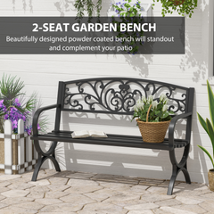 Outsunny 2 Seater Metal Garden Bench Garden Park Porch Chair Outdoor Patio Loveseat Seat Black