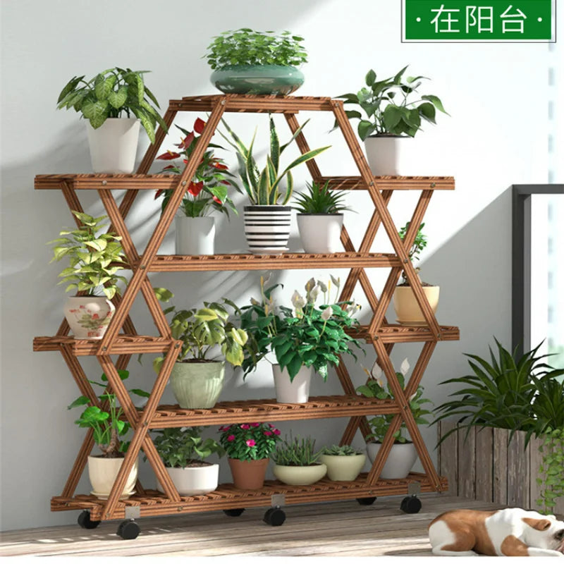 Large Triangular Wood Plant Stand Indoor