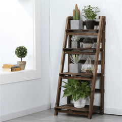 Foldable Wooden Plant Display Stand for Indoors Outdoors
