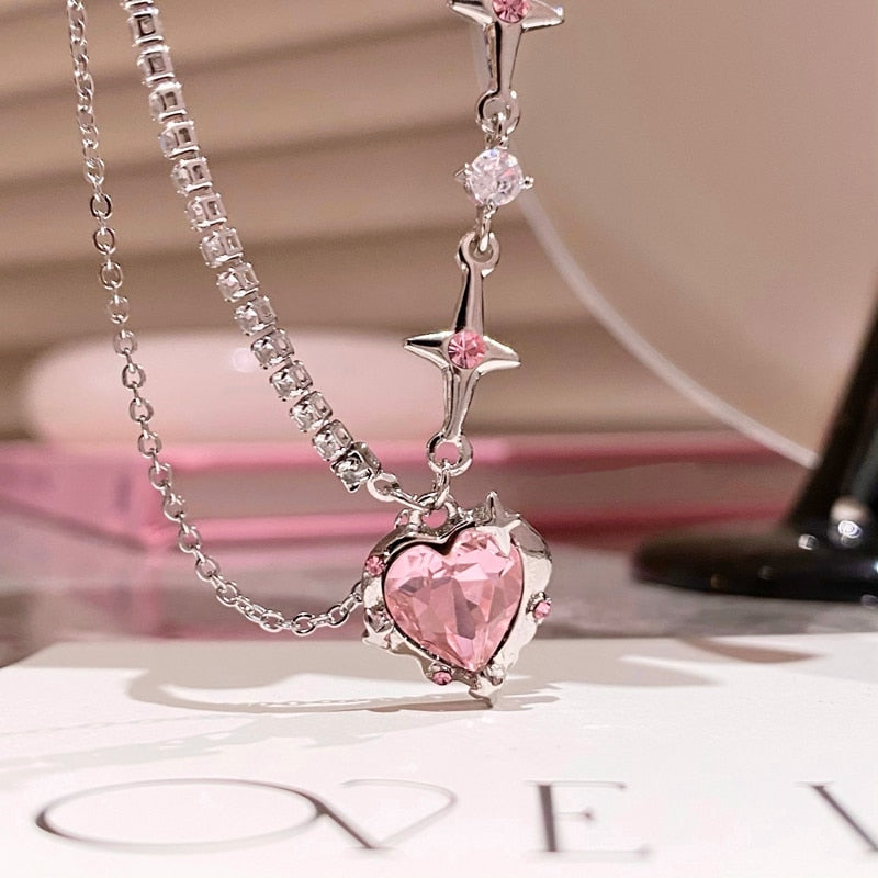 Sweet Pink Heart Crystal Necklace - Everything for Everyone